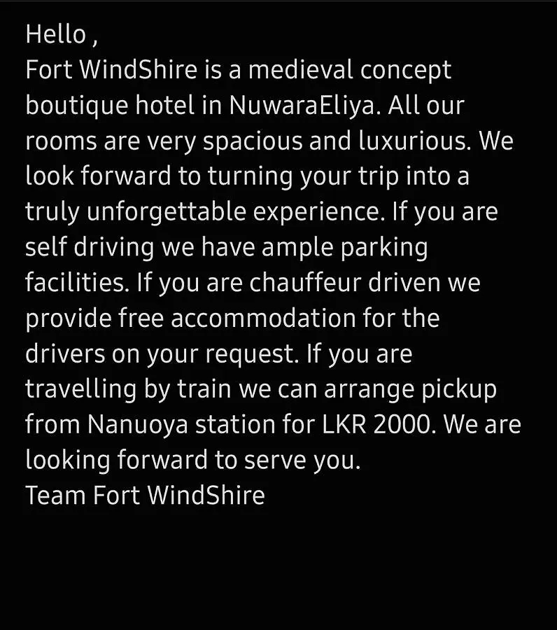 Hotel Fort Windshire Nuwara Eliya